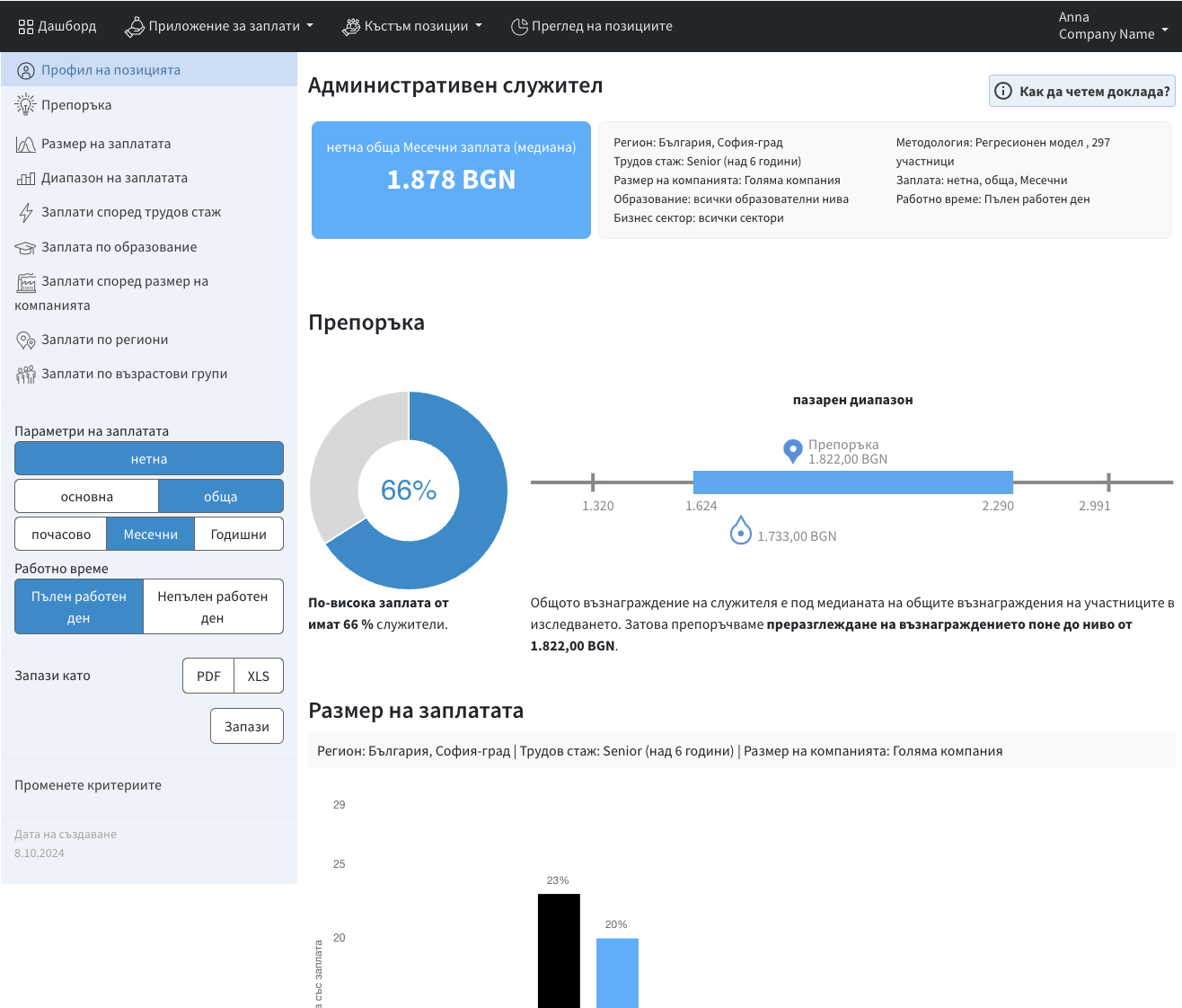 Salary report screenshot